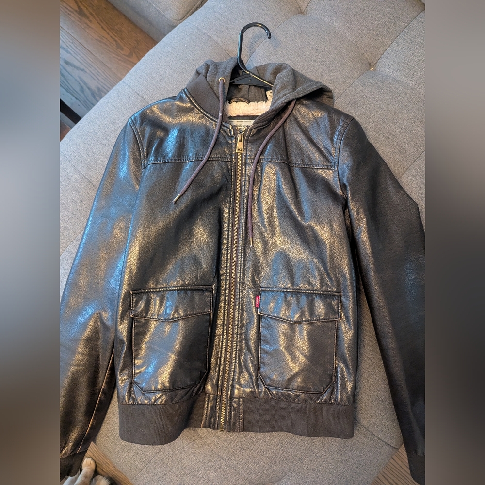 Levi's Faux Leather Hooded Bomber Jacket